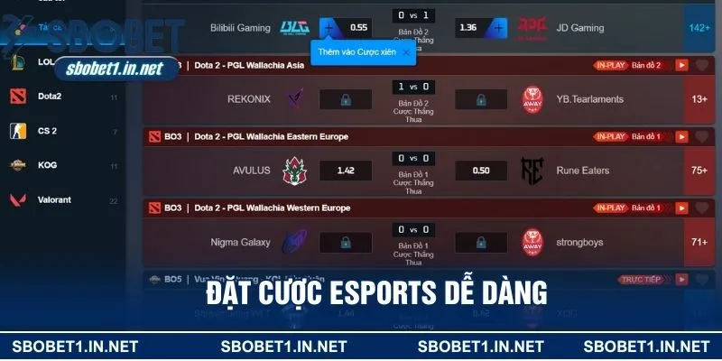 Đặt cược esports dễ dàng