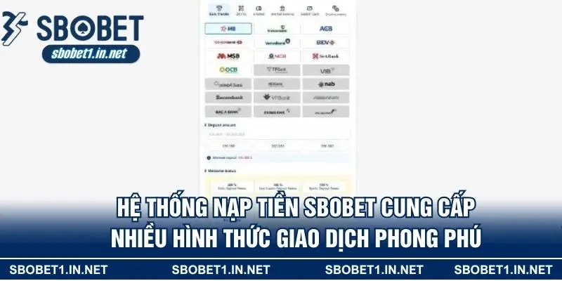 Hệ thống nạp tiền Sbobet cung cấp nhiều hình thức giao dịch phong phú