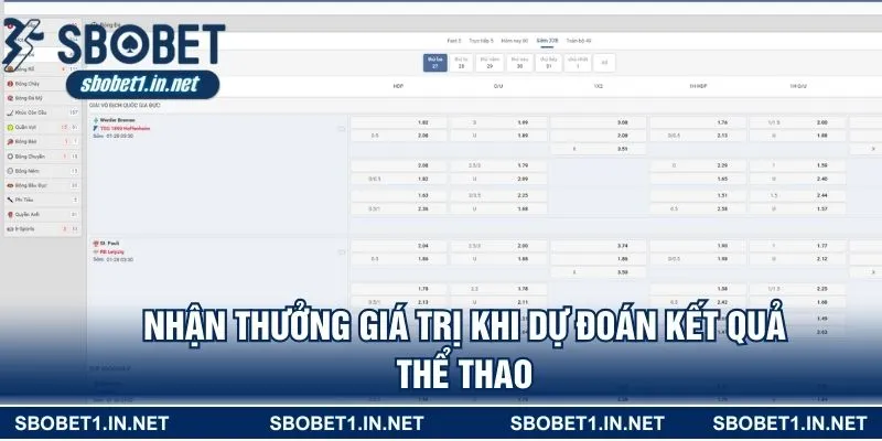 Nhận thưởng giá trị khi dự đoán kết quả thể thao