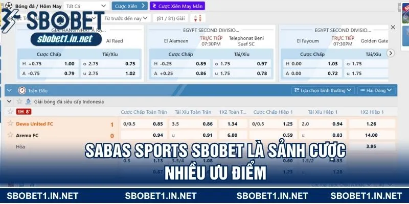 SABAS SPORTS Sbobet là sảnh cược nhiều ưu điểm