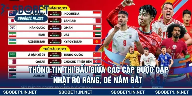 Thông tin thi đấu giữa các cặp được cập nhật rõ ràng, dễ nắm bắt